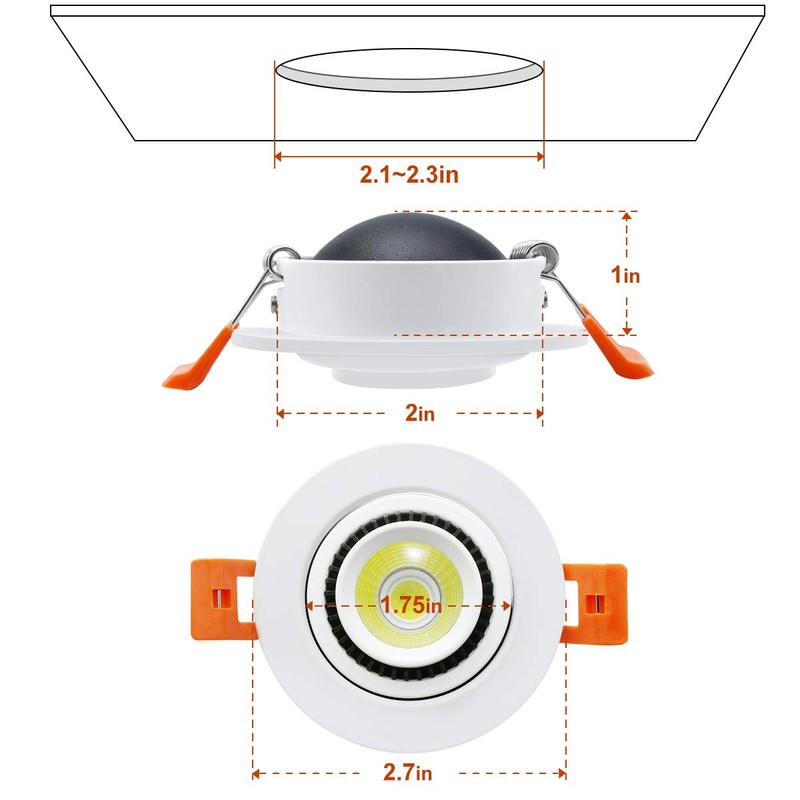 YGS-Tech 2 Inch Eyeball Gimbal LED Recessed Lighting Dimmable Downlight,