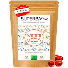 MoriVeda Superba Capsule di olio di krill premium, con rivoluzionario olio Omega 3, astaxantina esterificata, antiossidanti e vitamine, certificato MSC e sostenibile, 60 capsule softgel
