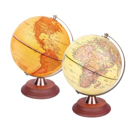 EXERZ Illuminated World Globe 20cm Antique Globe Wooden Stand Metal Arc - 2 in 1 Light up LED Globe Lamp - Day and Night Kids Home Decoration Office Desktop globe