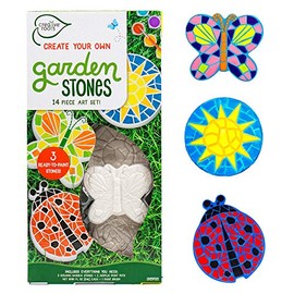 Kit Pintura Piedras Decorativas Niños - Set Manualidades Jardín con 3 Piedras y 6 Pinturas - Juego Artístico DIY Mariposas - Regalo Creativo 8+ años
