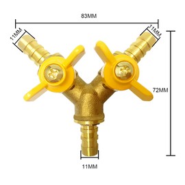 Hooshing Brass 3 Way Shut Off Valve 3/8" Hose Barb 2 Switch Y Shaped Ball Valve with Stainless Clamps for Water Fuel Air