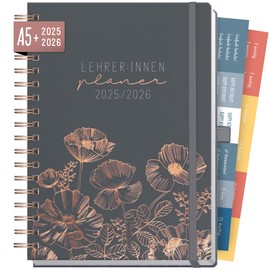 Häfft® Teacher Planner 2025/2026 A5+ Deluxe "Poppy" Hardcover Teacher's Calendar, School Year Planner with Spiral Bound, School Planner - Sustainable & Climate Friendly