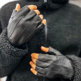 Harssidanzar Driving Gloves for Mens,Unlined Fingerless Half Finger Leather Driving Gloves KM049US,Black,Size XL