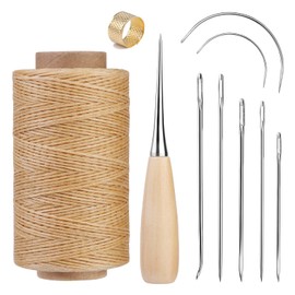 273 Yards Upholstery Repair Waxed Thread Kit, Leather Waxed Thread Sewing Kit Including Sewing Thread Needle Awl Thimble, Leather Sewing Kit for Carpet Sofa Shoe Sewing and Repair (Natural Color)
