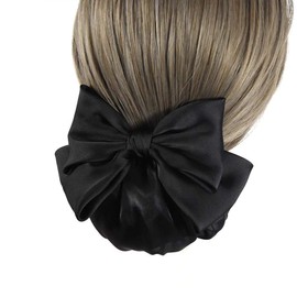 ALLMIRA Ribbon Barrette with Net, Large, Black, Hiding Hair Color, Non-See-through, Chignon Net Cover, Cap, Hair Clip, Buns, Nurse, Hair Bun, Fashionable, Popular, Ceremonial Occasions, Funeral