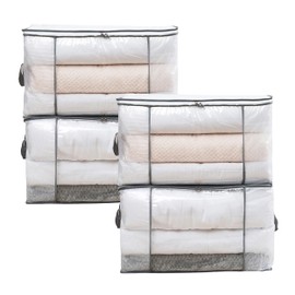 Clothes Storage Bag, 4 Pcs Foldable Storage Bags, 80L Clear Clothes Storage Bags, Clothes Storage Large, Storage Bags with Zip and Reinforced Handle for Bedding Comforter Blanket