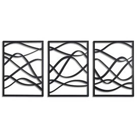Zzbakress 3 Pcs Black Wooden Wall Decor Abstract Wall Art Decor Fine Curve Wall Decor Minimalist Wooden Decor Single Line Decor Wall Art for Living Room Bedroom Bathroom (Retro)