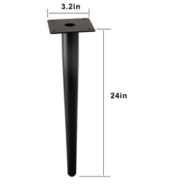 ALXEH Straight Furniture Table Legs 24 Inch, Round Tapered Metal Furniture Legs Black, Modern Dresser Cabinet Sofa Support Feet Replacement, Set of 4