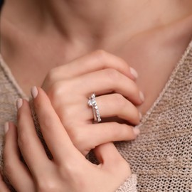 LOMBARDY JEWELRY Solid Genuine 925 Sterling Silver Blue Turquoise Eternity Stacking Ring for Women, Gemstone, Cubic Zirconia