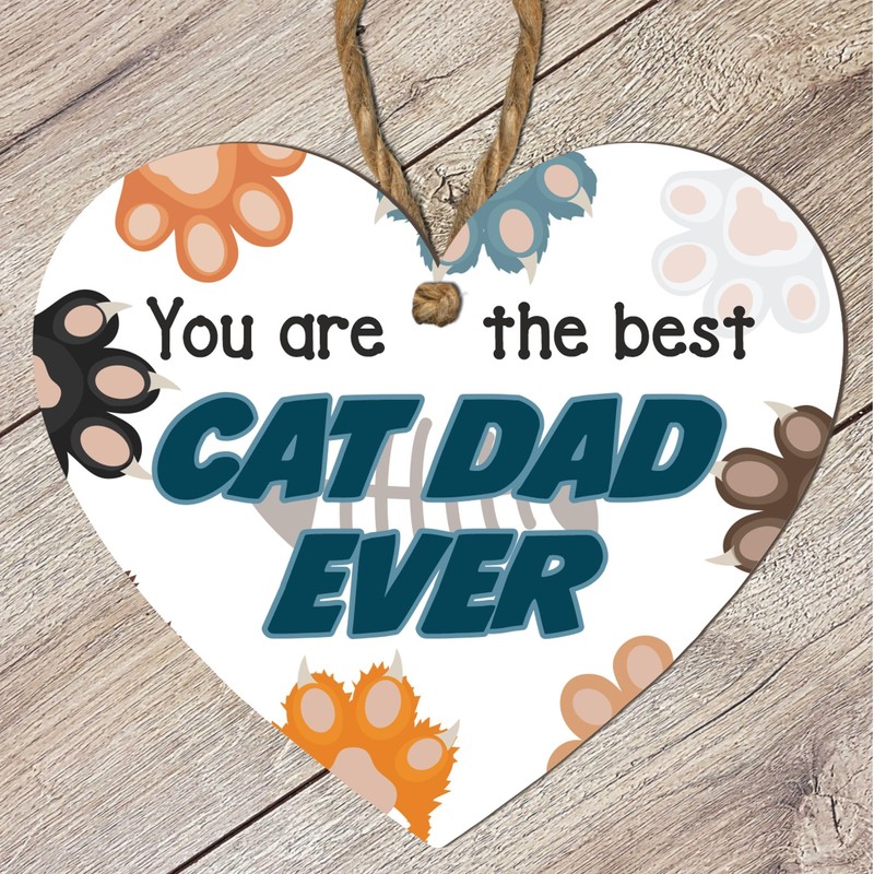 Best Cat Dad Ever - Heartwarming & Colourful Wooden Heart
