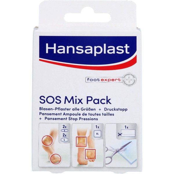 Hansaplast SOS Mix Pack Blasenpflaster alle Größen + Druckstopp Pflaster, 6 pcs. Patch