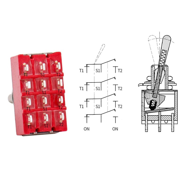 Heschen MTS-402 ON-ON 4PDT Miniature Toggle Switch, 12 Pin, 2A,