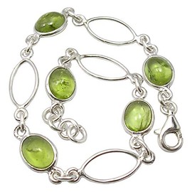 SilverStarJewel - Pulsera de peridoto cabujón de plata maciza 925 de 8.1 pulgadas, regalo de joyería