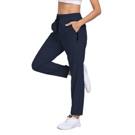 Hiking Pants Women Waterproof Quick Dry Sweatpants Zipper Pockets Elastic Waist Drawstring Lightweight UPF 50+ Cargo Work Travel Outdoor Casual Dark Blue L