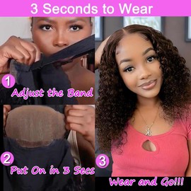 Wear and Go Glueless Wigs Human Hair Pre Plucked Pre Cut Chocolate Brown Lace Front Wigs for Black Women 180 Density Water Wave Wig Human Hair Colored Curly Wig (Chocolate Brown Color, 20 Inch)