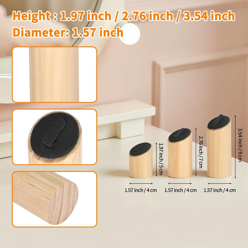 KUKUVR 3 Pack Wooden Ring Display Stands for Boutique Selling