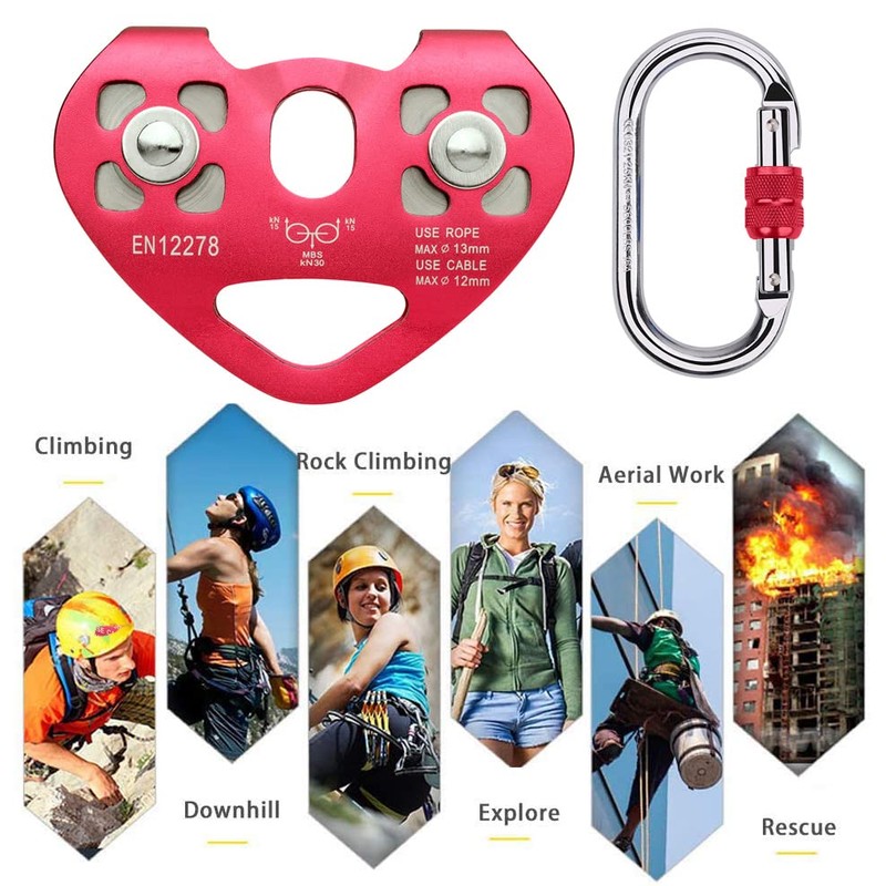 Zipline Trolley Kit with 25kN Carabiner Double Tandem Dual Pulley