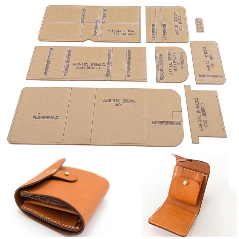 8Pcs Acrylic Template Short Wallet DIY HandMade Leather Pattern Mold