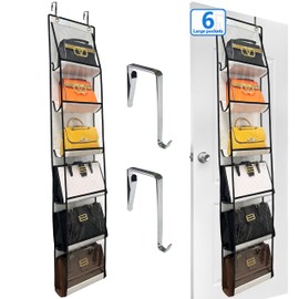 Zebricolo Over the Door Purse Organizer, 2-Pack, Holds Bigger Bags, Heavy Duty Hooks (No Damage to Door Frame), White/Black