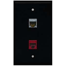 RiteAV - Black 1 Port Cat6 Ethernet Red 1 Port Cat6a Wall Plate