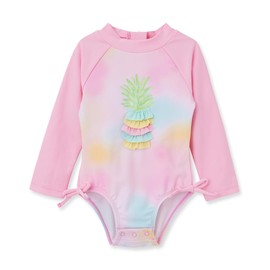 Little Me Baby Girl's Two-Piece UPF+ 50 Sun Protection Rash Guard Set, Tie-dye Pineapple, 4T