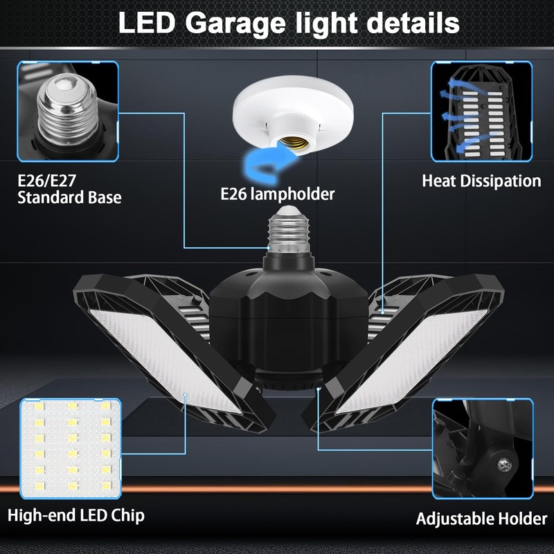 4 Pack LED Garage Light, 150W 15000LM 6500K LED Shop