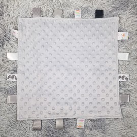 Royal Icon Baby Comforters tag blanket – Ultra Soft and Unique Design Taggies for Babies – Hypoallergenic Baby Taggy Blanket for Newborn Toddlers Boys and Girls 35x35 Cm (Grey - Ri15)