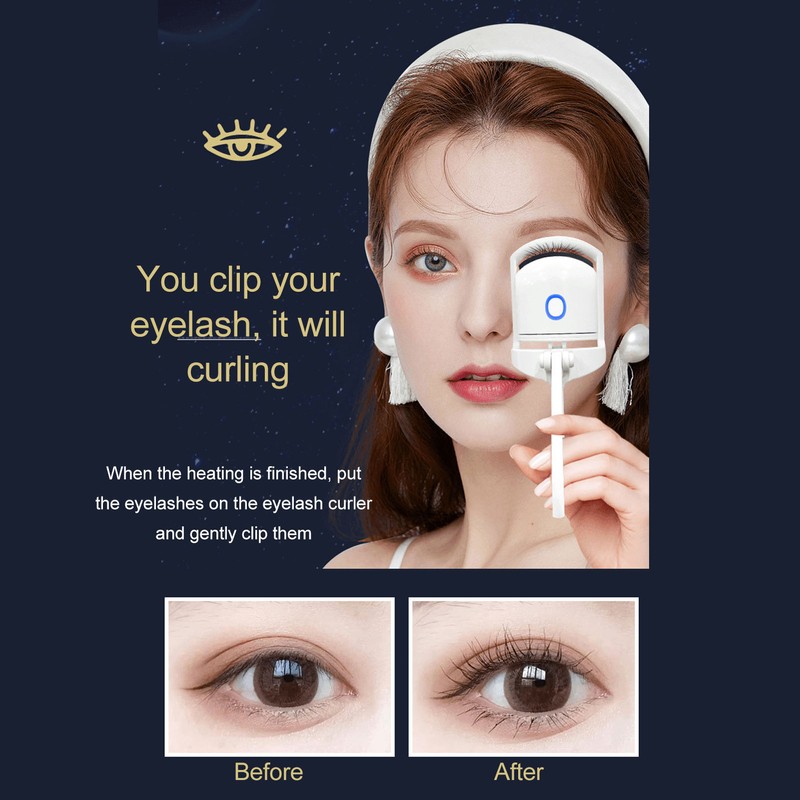 Heated Eyelash Curler USB Chargeable Long Lasting Mini Portable White