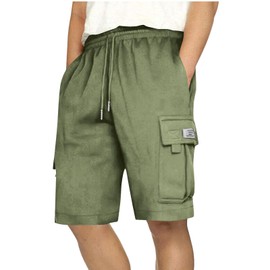 Cargo Shorts for Men Drawstring Elastic Waist Relaxed Work Short Summer Outdoor Hiking Tactical Pants with Pocket