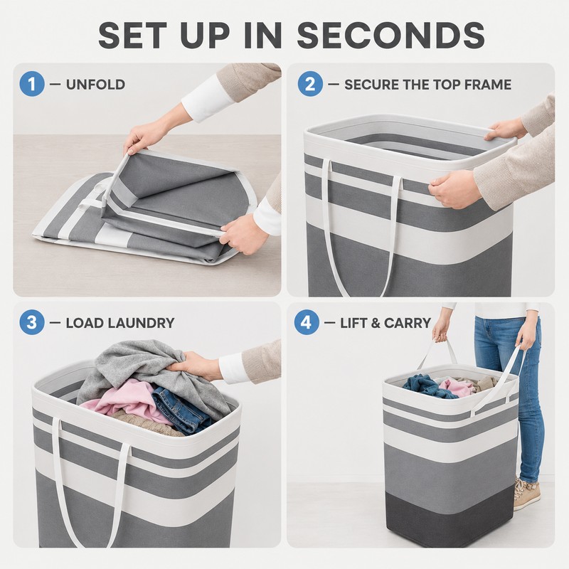 Large Foldable Waterproof Laundry Hamper with Extended Handles, Freestanding Canvas