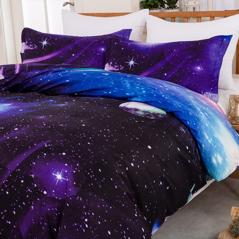 Galaxy Duvet Cover Set Reversible Sky Universe Moon Printed Bedding
