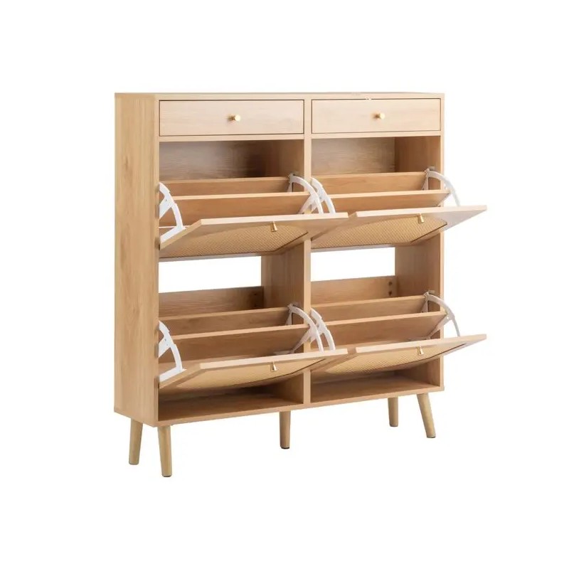 Rattan Front Shoe Cabinet 2 Drawers 4 Flip Compartments 105*24*110cm