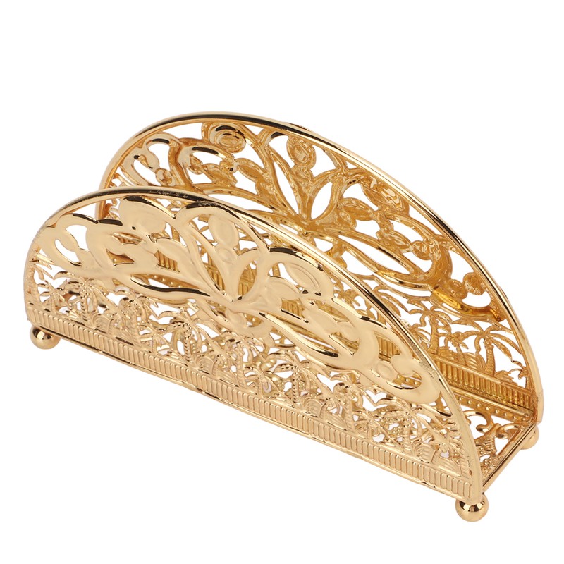Napkin Holder Electroplating Hollow Iron Pattern Desktop Vertical Gold Metal