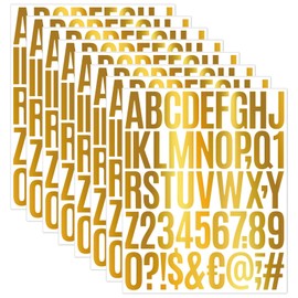 Gold Vinyl Letter Number Stickers, 2 Inch Self Adhesive Alphabet Numbers Metallic Stickers, 8 Sheet 400Pcs Waterproof Number Sticker Letters for Mailbox Bulletin Board Poster Crafts Wall Decor Trucks