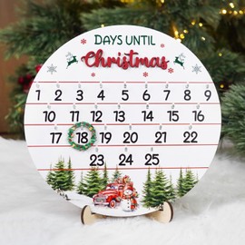 Wooden Christmas Advent Calendar, 25-Day Christmas Countdown Calendar, Christmas Advent Calendar, Christmas Decoration, Round Christmas Calendar for Doors, Wall, Table