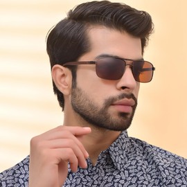 ROYAL SON Vintage Rectangle Brown Polarized Sunglasses Men UV Protection