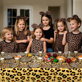 Lilwemen 3 Pieces Cheetah Party Tablecloth Decorations, Leopard Print Party Table Cover, Jungle Safari Party Supplies, Birthday Party Table Covers, 130 x 220CM