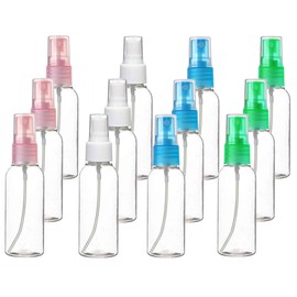 SINIDE Spray Bottles 30ml/1oz, 12 Pack Clear Empty Fine Mist Plastic Mini Travel Bottle Set, Portable Refillable Makeup Sprayer Containers for Perfume, Liquids, Aromatherapy, Small Size