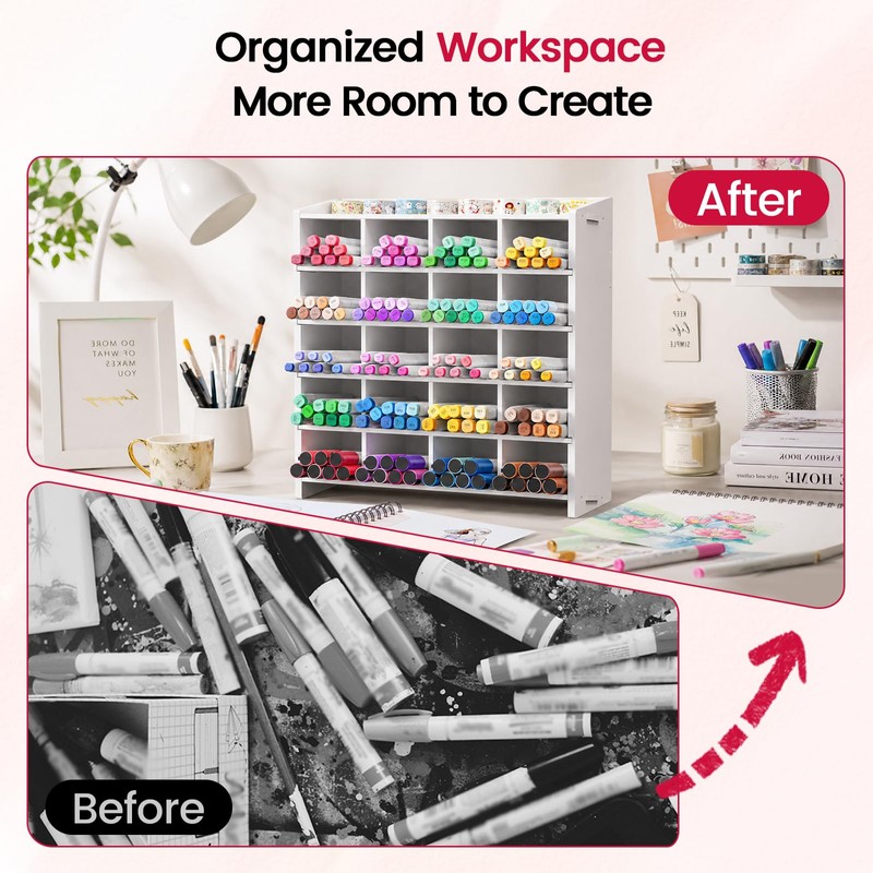 SANFURNEY Marker Organizer, 20 Compartments Vertical Pen Storage