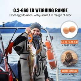 Happybuy Digital Crane Scale - 660 lbs/300 kg. Industrial Heavy-Duty with cast Aluminum case & LCD Screen. Handheld Mini for Farm, Hunting, Fishing, Outdoor, Garage. Orange.