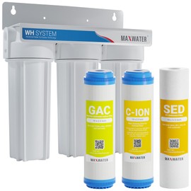 Max Water 3 Stage Water Softening10 inch Standard Water Filtration System for Whole House - Sediment + Cation Resin + GAC - ¾ Inlet/Outlet - Model : WH-SW2