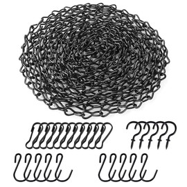 BNGGOGO Hanging Basket Chain Set, 196 Inches Hanging Chains, Picture Hanging Chain, Black Chain with 10 Hooks, 10 Clips & 5 Screw Eye hook for Planters Bird Feeders Indoor& Outdoor daily Hanging Use