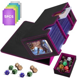 QUOTRE Card Holder Box for up to 380+ Cards, Deck Box with 6 Dividers, Magnetic Flip Magic Deck Holder for Trading Cards, Compatible with MTG TCG (Black + Purple)