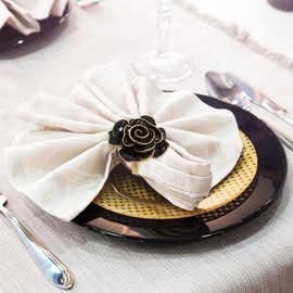 Black Napkin Rings Set of 6,Flower Rose Napkin Holder Rings Buckles,Bloom Napkin Holders Set for Table Decoration Wedding Valentine’s Christmas Easter Dinner Party