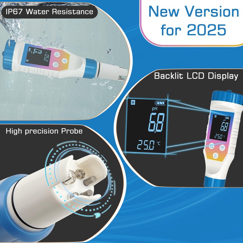 YIYEGO pH Meter for Water, pH/H2/TMEP/EC/TDS/ORP/Salt Kit, Salt Content Meter