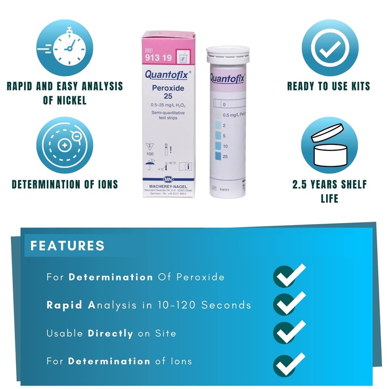 Quantofix 1138909 Hydrogen Peroxide Reagent Test Strips for testing 25