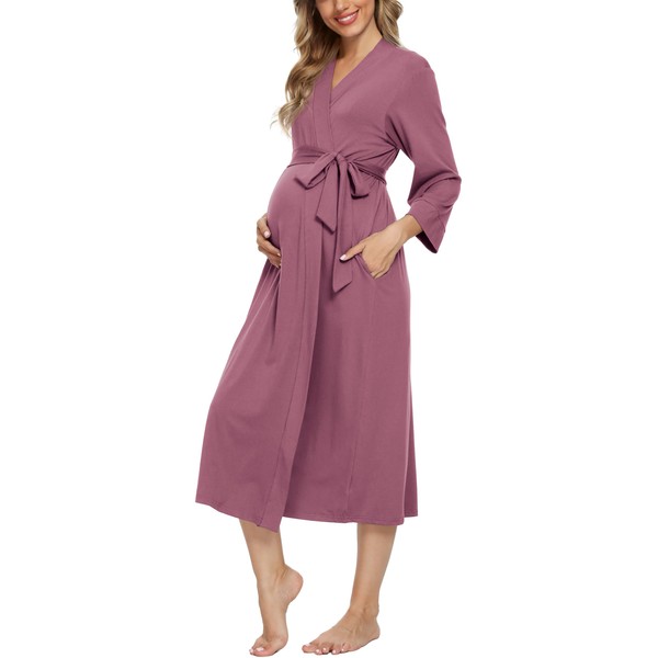 Xpenyo Women's Maternity Sleepwear Robes Long Bathrobe Pregnancy Loungewear Labor/Delivery/Nursing/Hospital