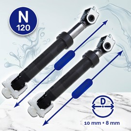 Set of 2 shock absorbers washing machine 120N diameter 10 mm diameter 8 mm with the original code 461971408981 461975277441 481252918062 481252918063 C00313195 C00317130 for Whirlpool Whirlpool - Whirlpool Available in Europe. MONTERAL