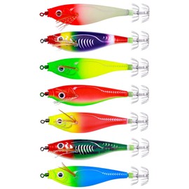 HENGJIA 7PCS Glow Squid Jig Shrimp Lures Fishing Bait Hook Octopus 9.5cm/10g Saltwater