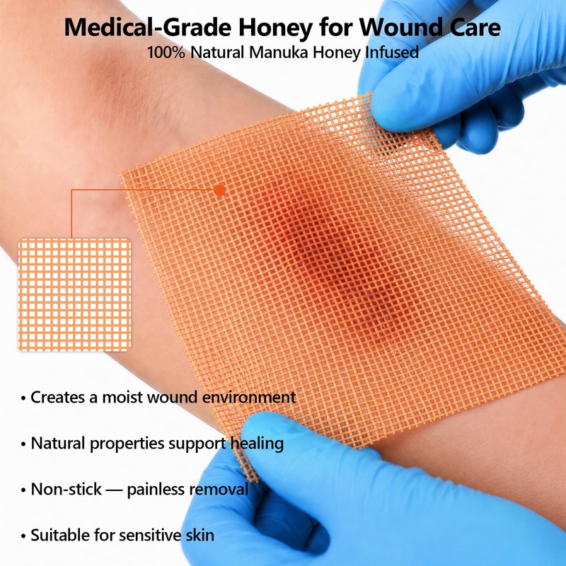10 Pack Honey Wound Dressing,4'' x 4''Manuka Honey Gauze Dressing,Non-Stick